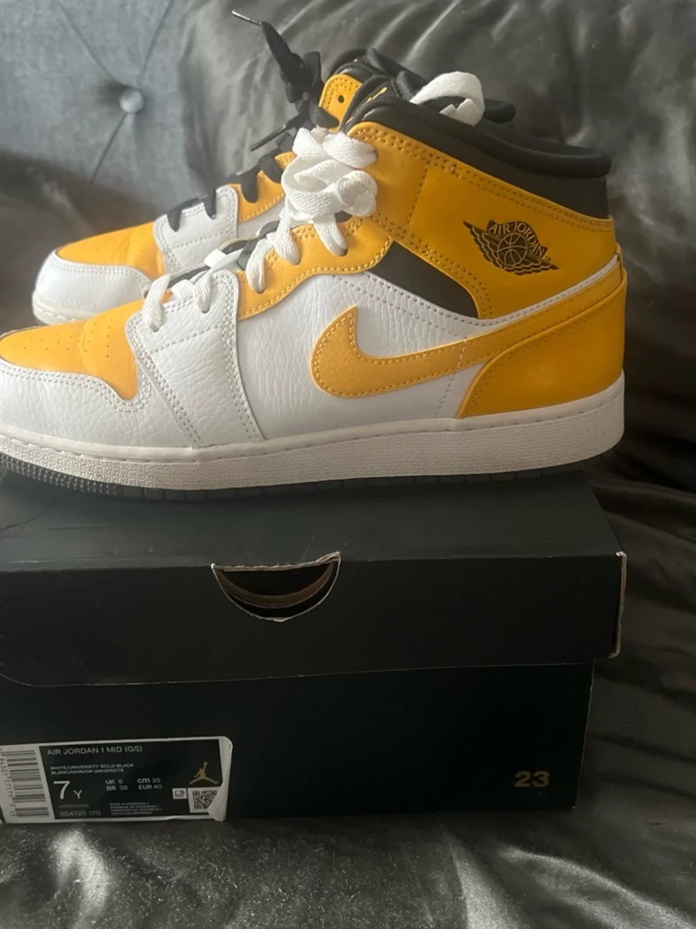 Nike Air Jordan 1 Mid White and Yellow with Black Accents